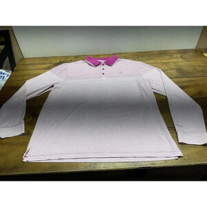 Coolibar Shirt Mens Large Erodym UPF 50 Performance Golf Polo Pink Striped